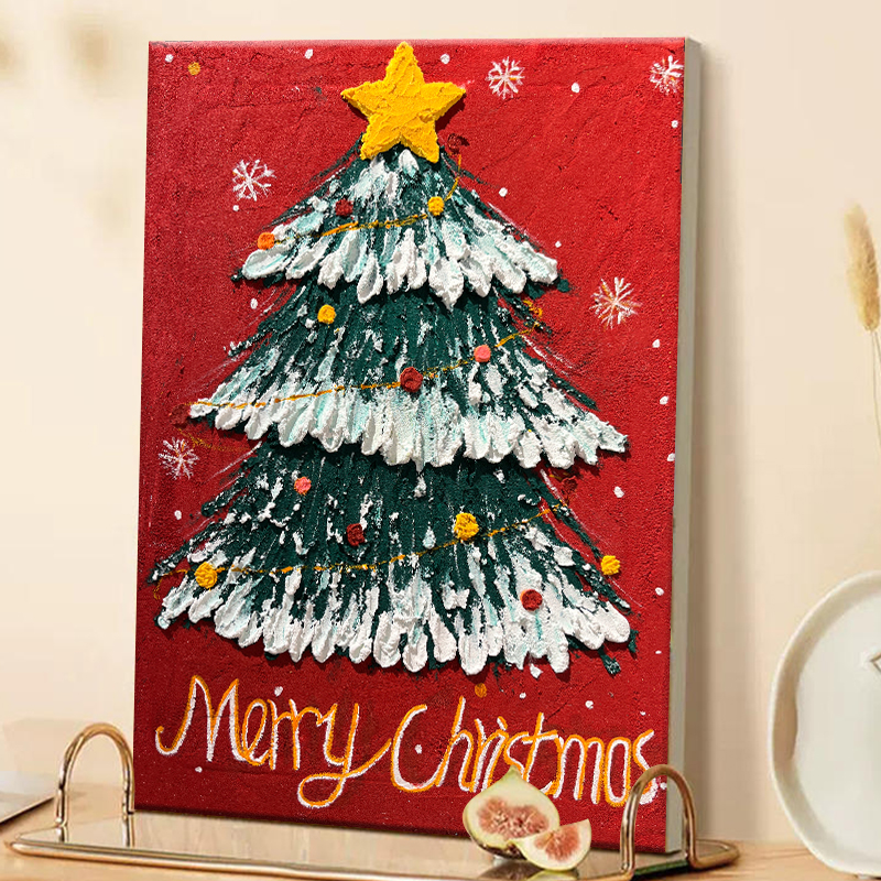 圣诞树肌理画diy材料石英砂丙烯高级感手工礼物填充填色油彩画