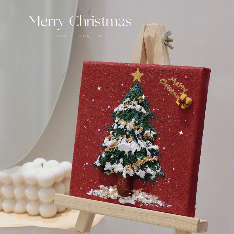 石英砂丙烯圣诞肌理画diy材料全套立体数字油画圣诞树填色浮雕画