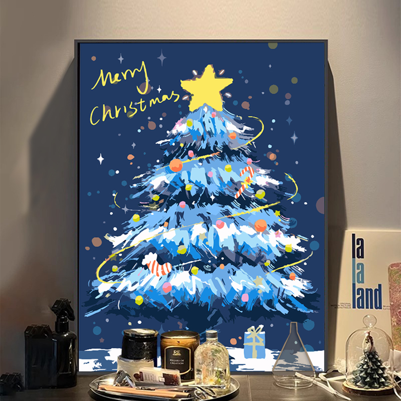 圣诞树数字油画diy高级感填色解闷手工涂鸦填充礼物丙烯油彩画画