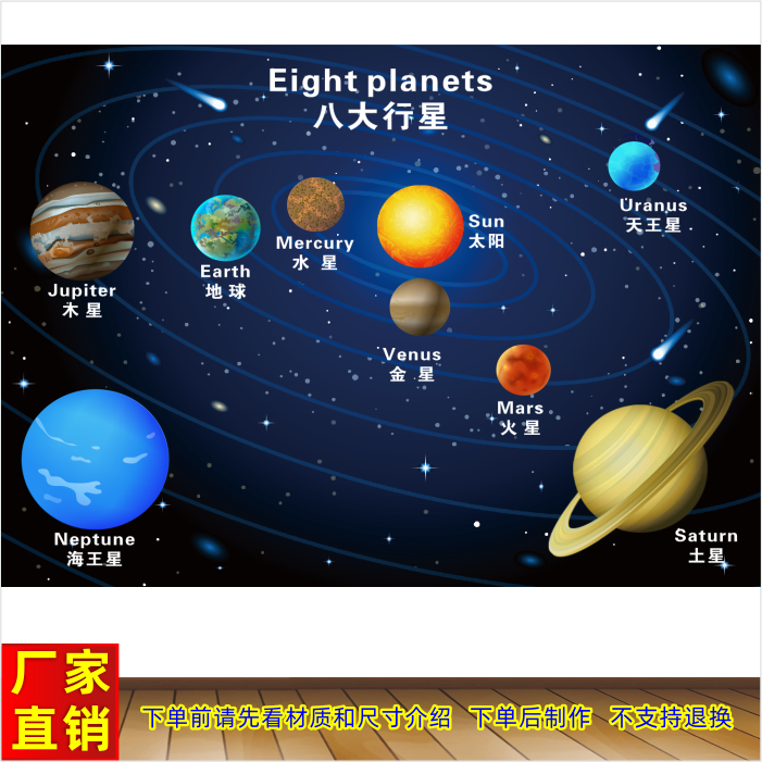 太阳系八大行星海报 家居学校教育知识参照图 校园天文知识墙贴画