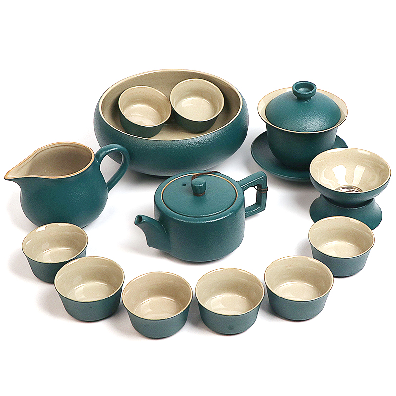 黑陶绿宝功夫茶具套装复古风简约家用陶瓷整套茶具茶壶茶杯泡茶器