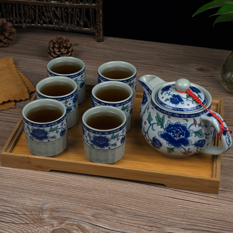 青花瓷泡茶壶茶杯复古风中式简约大号带过滤网耐高温陶瓷茶具套装