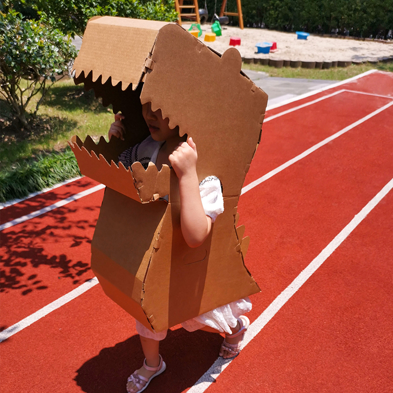 可穿戴纸壳箱恐龙幼儿园儿童手工diy玩具制作纸板模型霸王龙纸盒