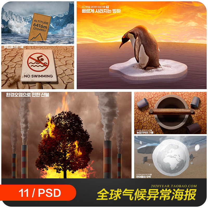 创意全球气候环境变暖环保宣传海报psd分层设计素材模板2283002