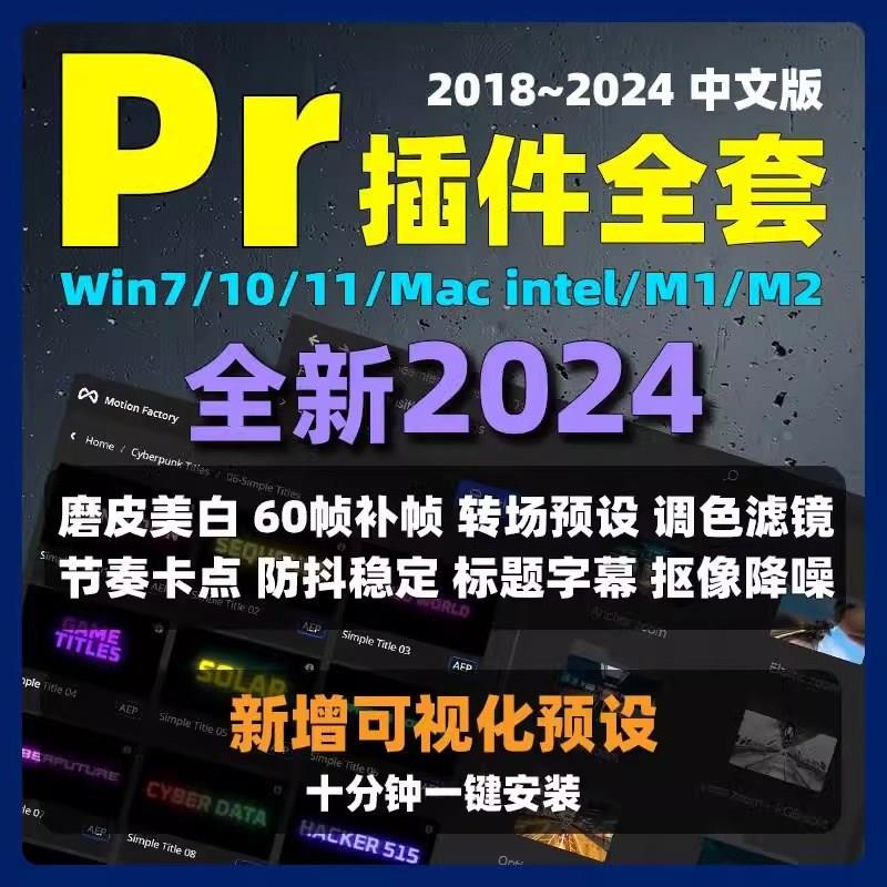 pr插件全套中文一键安装包转场效果字幕磨皮调色预设素材模板2024