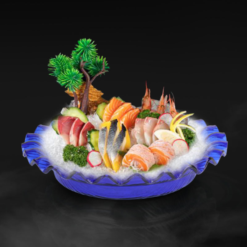 日式自助餐盘亚克力刺身鱼生冰盘圆形波浪海鲜隔水盘火锅拼盘商用