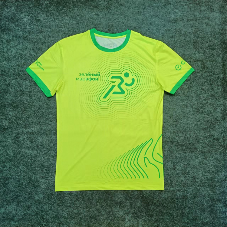 绿色马拉松轻薄速干爽透气排汗网孔散热跑步健身户外短袖运动T恤