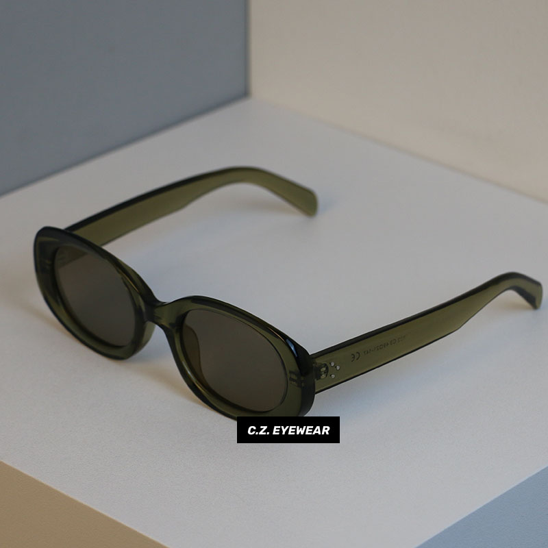 vintage法式复古椭圆框墨镜女高级感橄榄绿黑色防晒造型太阳眼镜