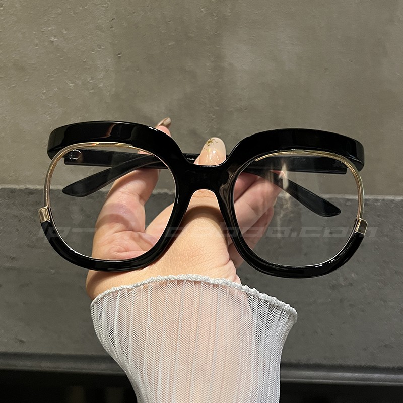 LP眼镜欧美大框黑色时尚街拍个性镜框架圆形2023年新款辣妹装饰镜