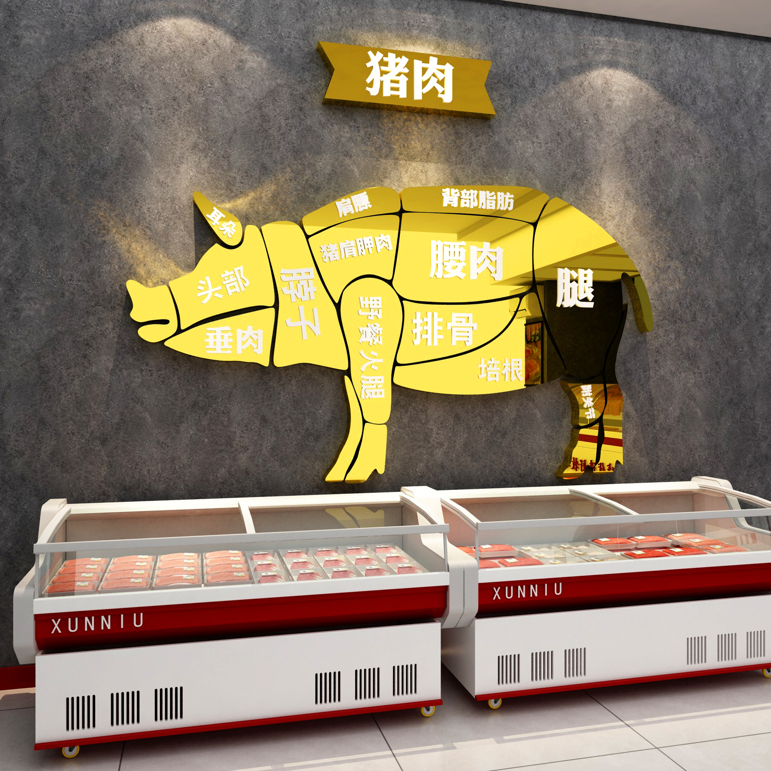 网红卖猪肉分割示意图墙贴纸生鲜超市广告卤菜味店铺背景装饰用品