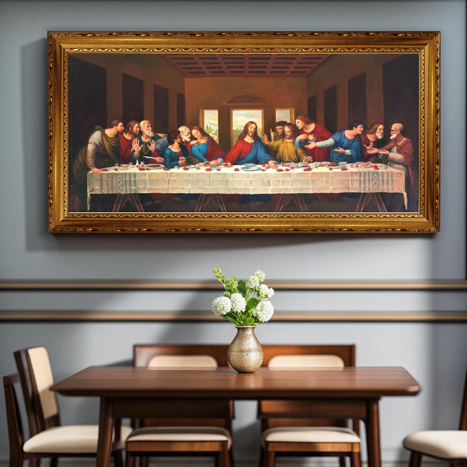 手绘十二门徒装饰画最后的晚餐油画客厅壁画餐厅画达芬奇世界名画