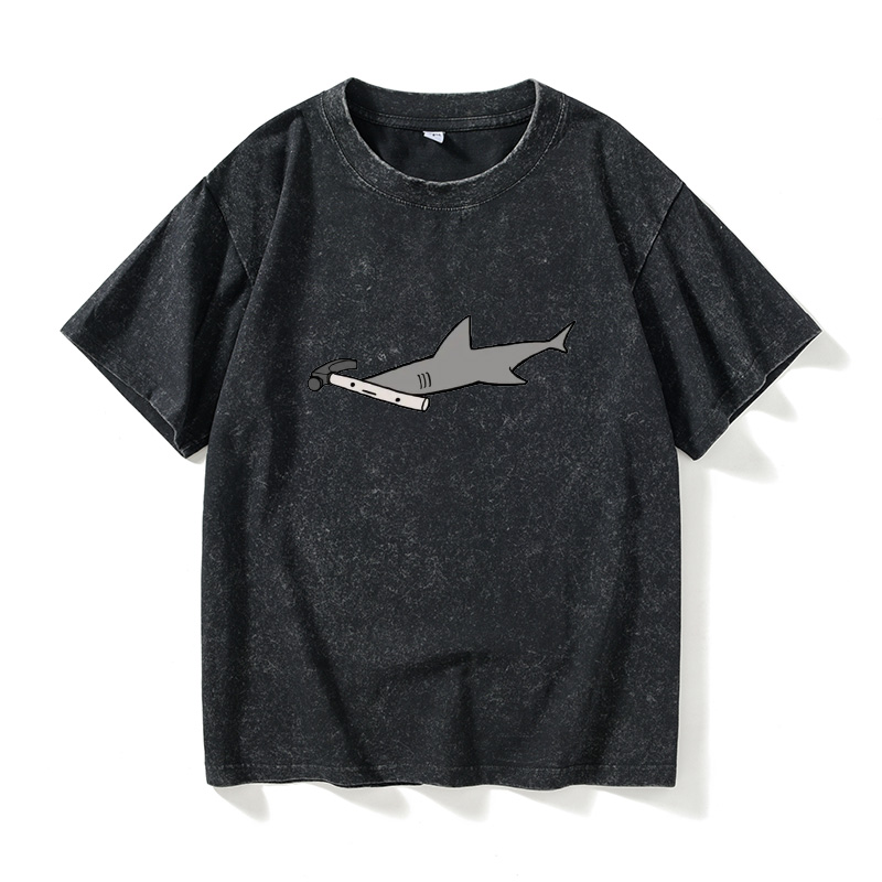 可爱鲨鱼沙雕表情包锤子锤头鲨T恤短袖嘻哈学生衣服女男圆领大码