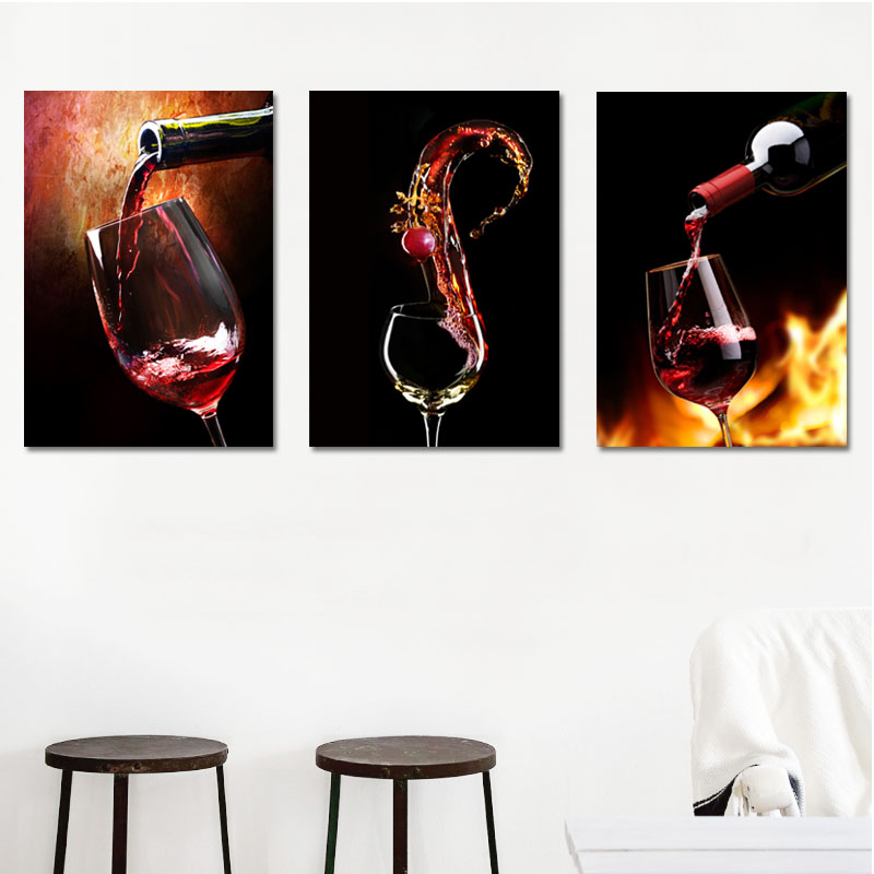 餐厅装饰画现代简约无框画葡萄红酒杯饭厅挂画创意艺术组合墙壁画