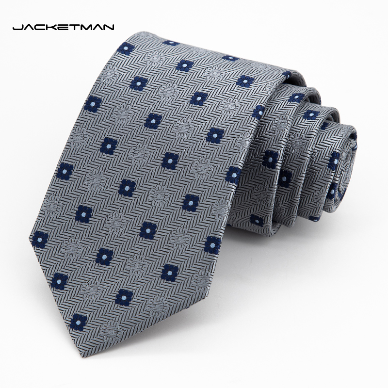 Jacketman领带男韩版灰色时尚蓝方格纹个性复古正装潮流宽版8cm款