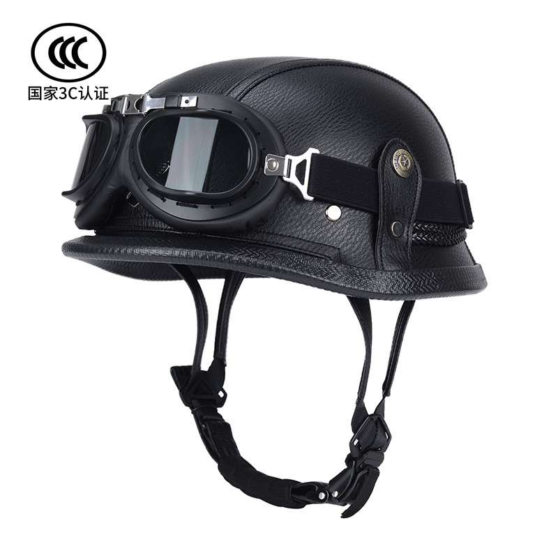 3C认德式机车钢盔男士巡航摩托车头盔复古半盔女电动车安全帽瓢盔