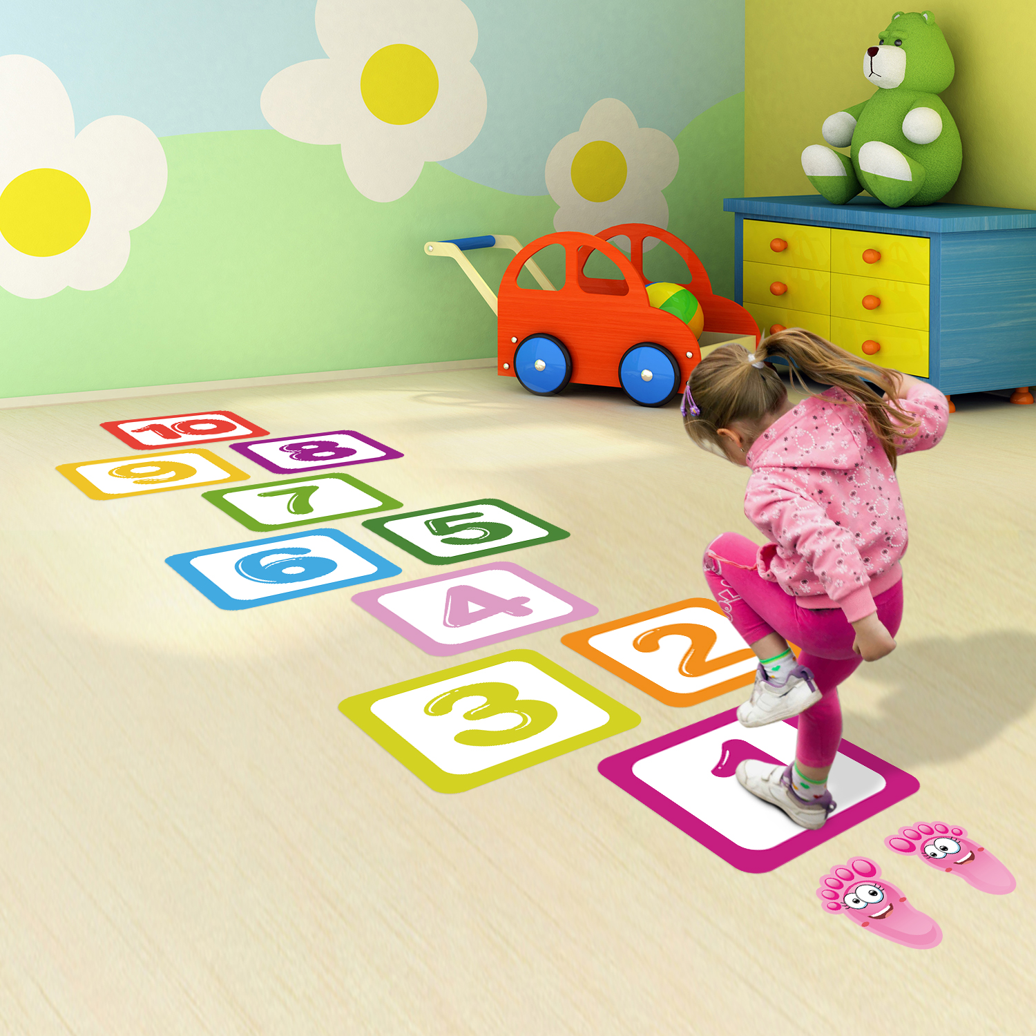 跳房子可移除地贴格子数字游戏幼儿园儿童房卡通墙贴防水自粘贴纸
