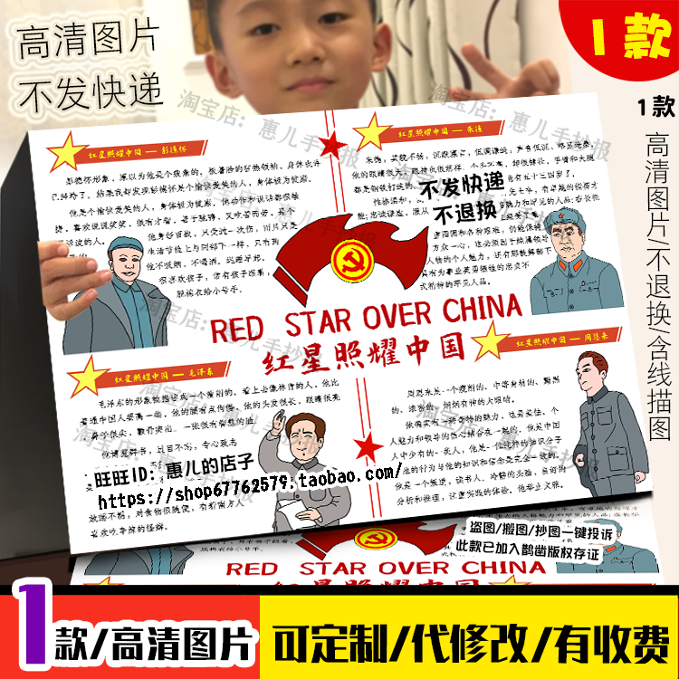 红星照耀中国人物介绍手抄报初中人物名片档案卡电子版小报线稿