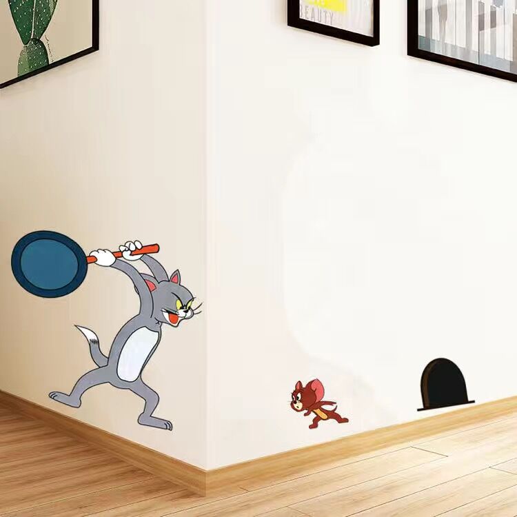 猫和老鼠抖音同款卡通动漫贴纸儿童房装饰墙贴画橱柜衣柜简约壁纸