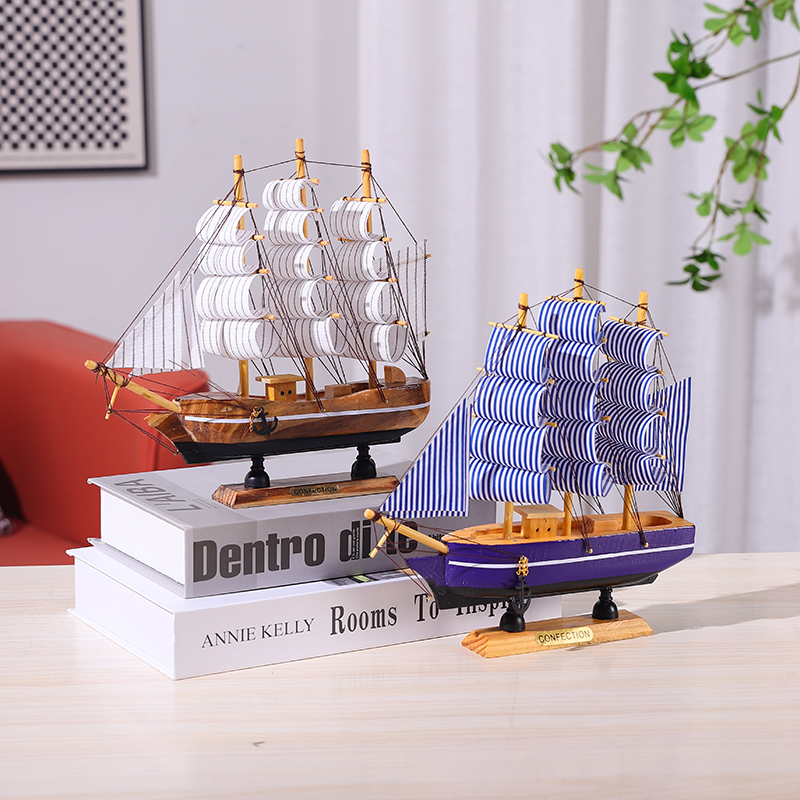 一帆风顺帆船摆件欧式手工制作小木船模型船舶海盗船造景用装饰品