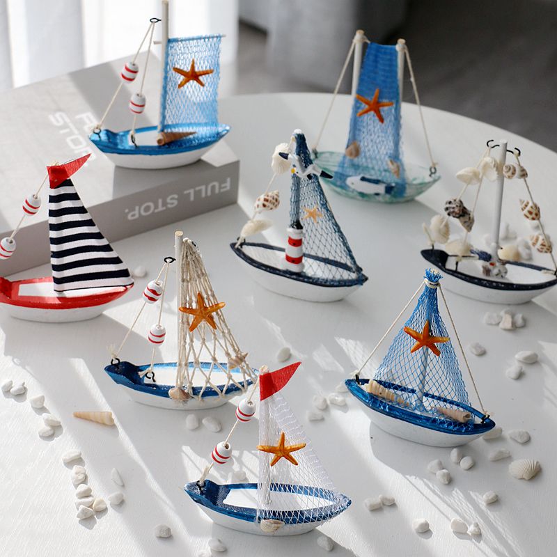 地中海迷你帆船模型小木船桌面装饰摆件拍照道具海边旅游纪念品