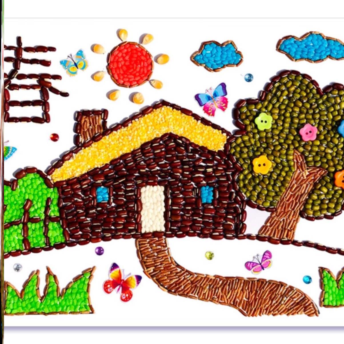 植树节手工diy树叶画山水画儿童贴画树叶粘贴画材料包幼儿园小学