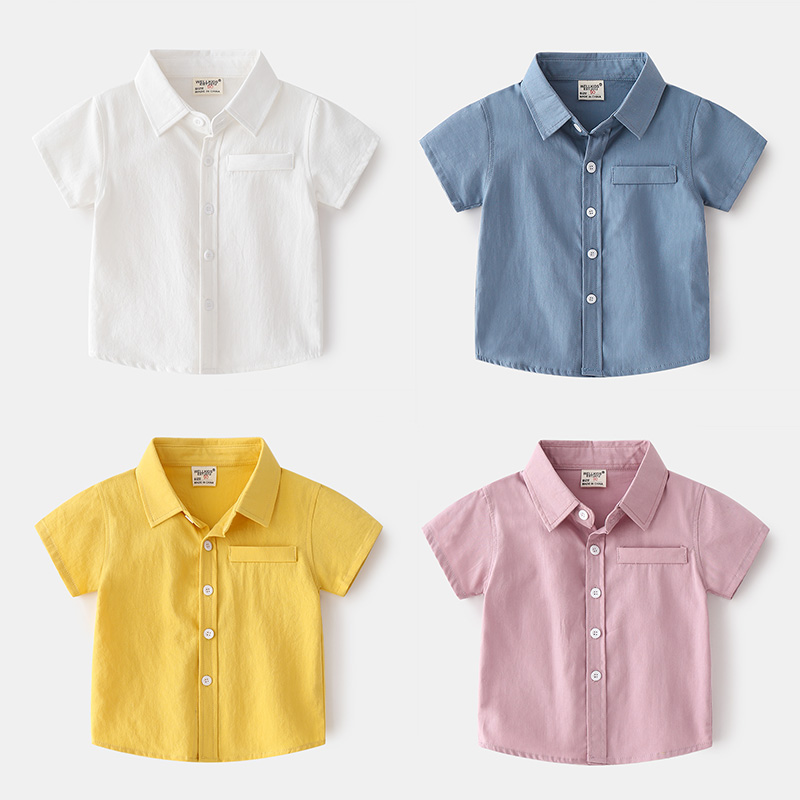 男童衬衫夏季男宝宝短袖衬衣薄款2022新款儿童夏装韩版纯色上衣潮