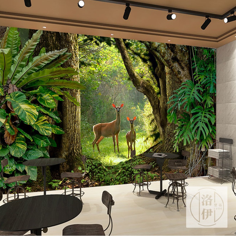 森林小鹿墙纸背景墙壁画风景主题热带雨林鹿野绿色植物大自然壁纸