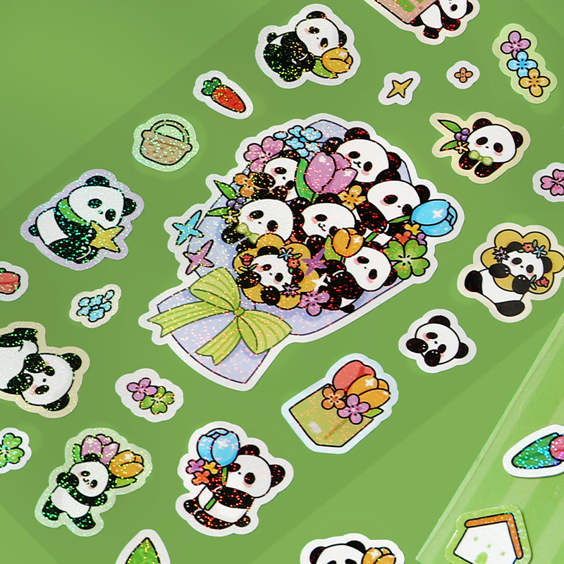 一堆小可爱碎沙闪膜卡通动物deco手帐装饰贴纸熊猫猫咪手账素材贴
