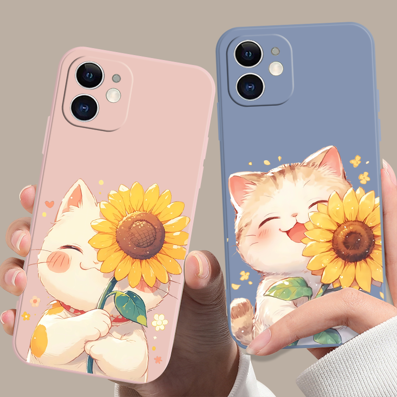 向日葵猫咪清新情侣手机壳适用于苹果15华为OPPO小米vivo荣耀iQOO系列