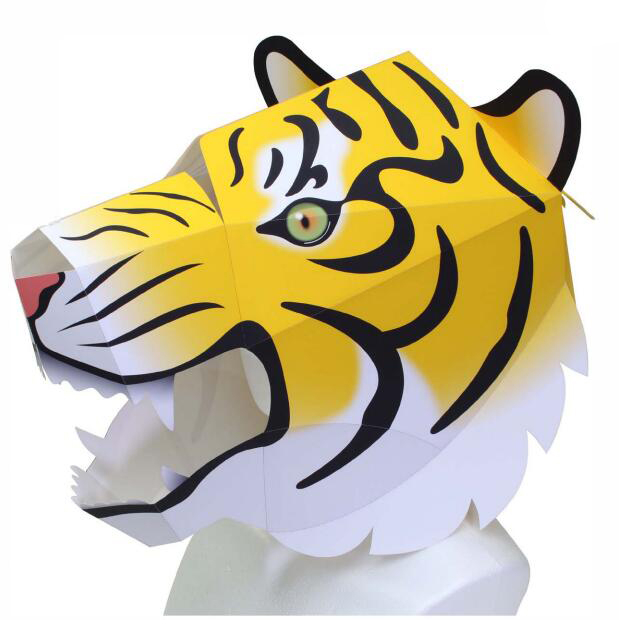 儿童益智DIY立体手工制作动物老虎面具头套头饰3D纸模型纸艺玩具