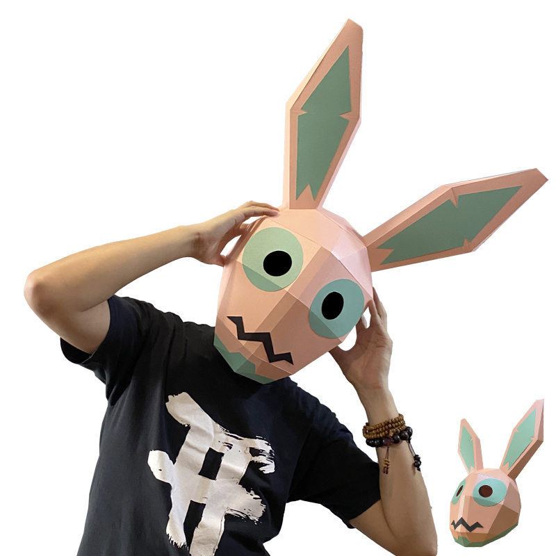 万圣节恐怖兔子动物纸模搞怪头套创意手工diy儿童面具表演道具os