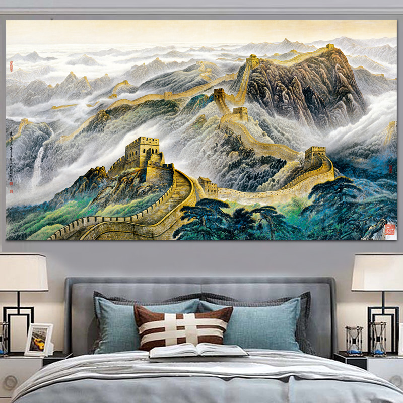 中国风水墨古典山水画房间装饰背景布轻奢风客厅改造风景简约墙布