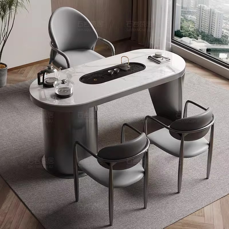 高档现代岩板微晶石阳台茶桌椅组合家用烧水壶一体小户型泡茶台桌