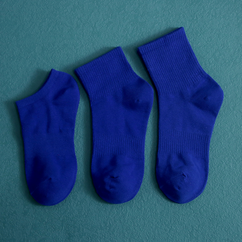 克莱因蓝色袜子女中筒袜纯棉纯色宝蓝短袜百搭运动船袜男夏季无骨