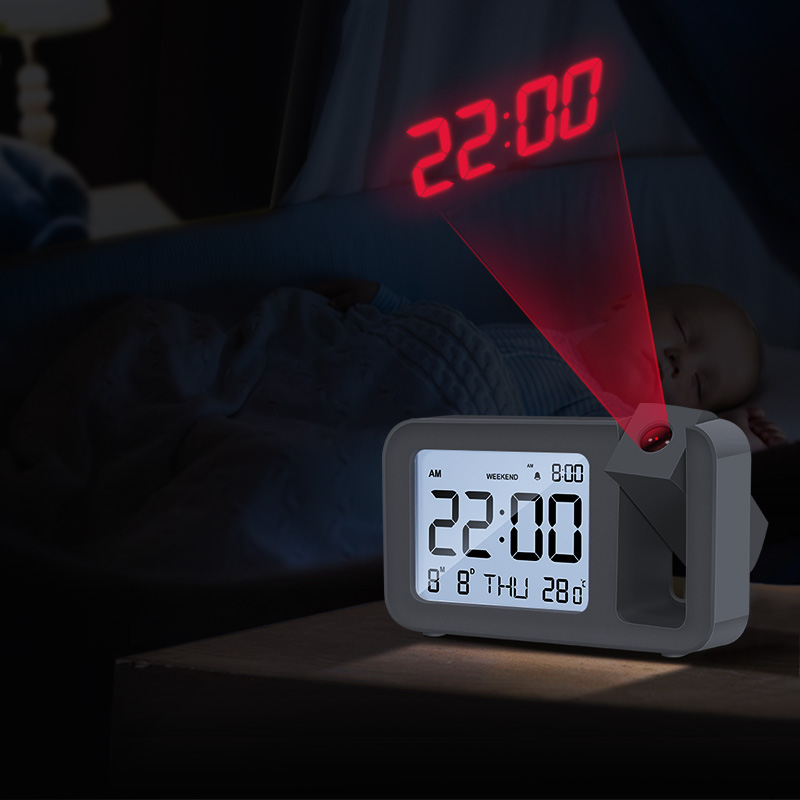 日本多功能投影闹钟桌面时钟学生用创意投射表床头电子钟起床神器