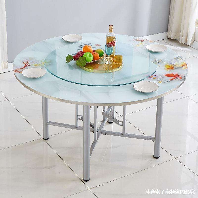 钢化玻璃圆桌家庭家用圆桌转盘可折叠圆形餐桌人人吃饭桌牢固