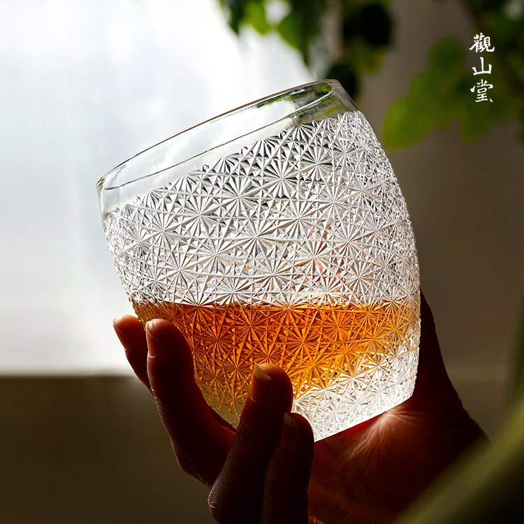 七宝切子杯椭圆创意玻璃酒杯江户切子日式手工满天星菊纹威士忌杯