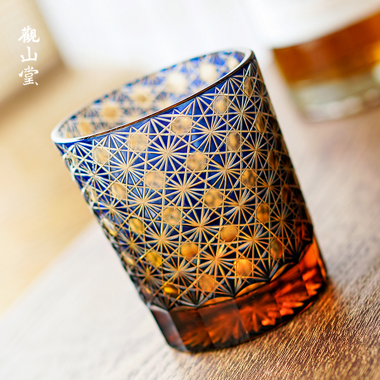 七宝切子手工玻璃杯 江户切子菊纹水晶玻璃杯 创意威士忌玻璃酒杯
