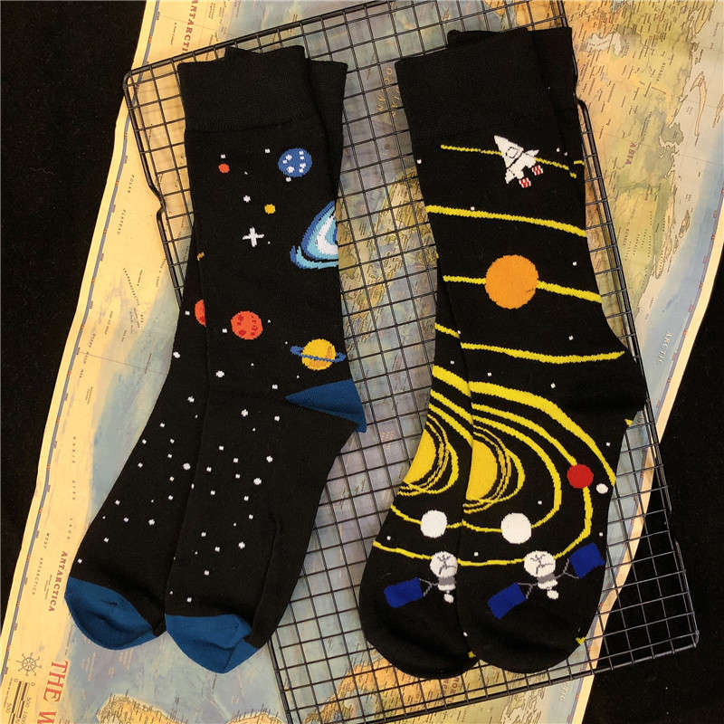可爱卡通中筒棉袜子宇宙大爆炸黑洞万有引力卫星航天星云星球星尘