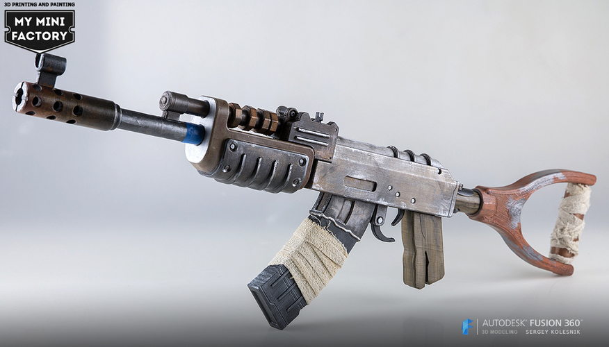 3D打印模型源文件stl格式三维玩具图纸素材-Rust游戏-AK47枪武器