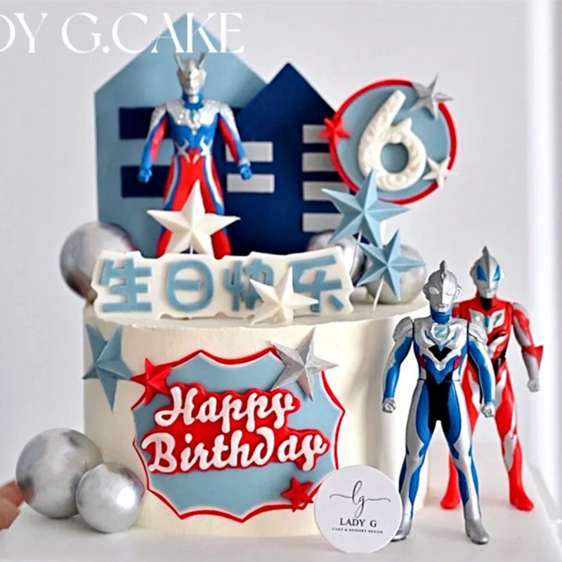 网红卡通蛋糕装饰摆件钢铁侠超人英雄宝宝周岁男孩生日插件