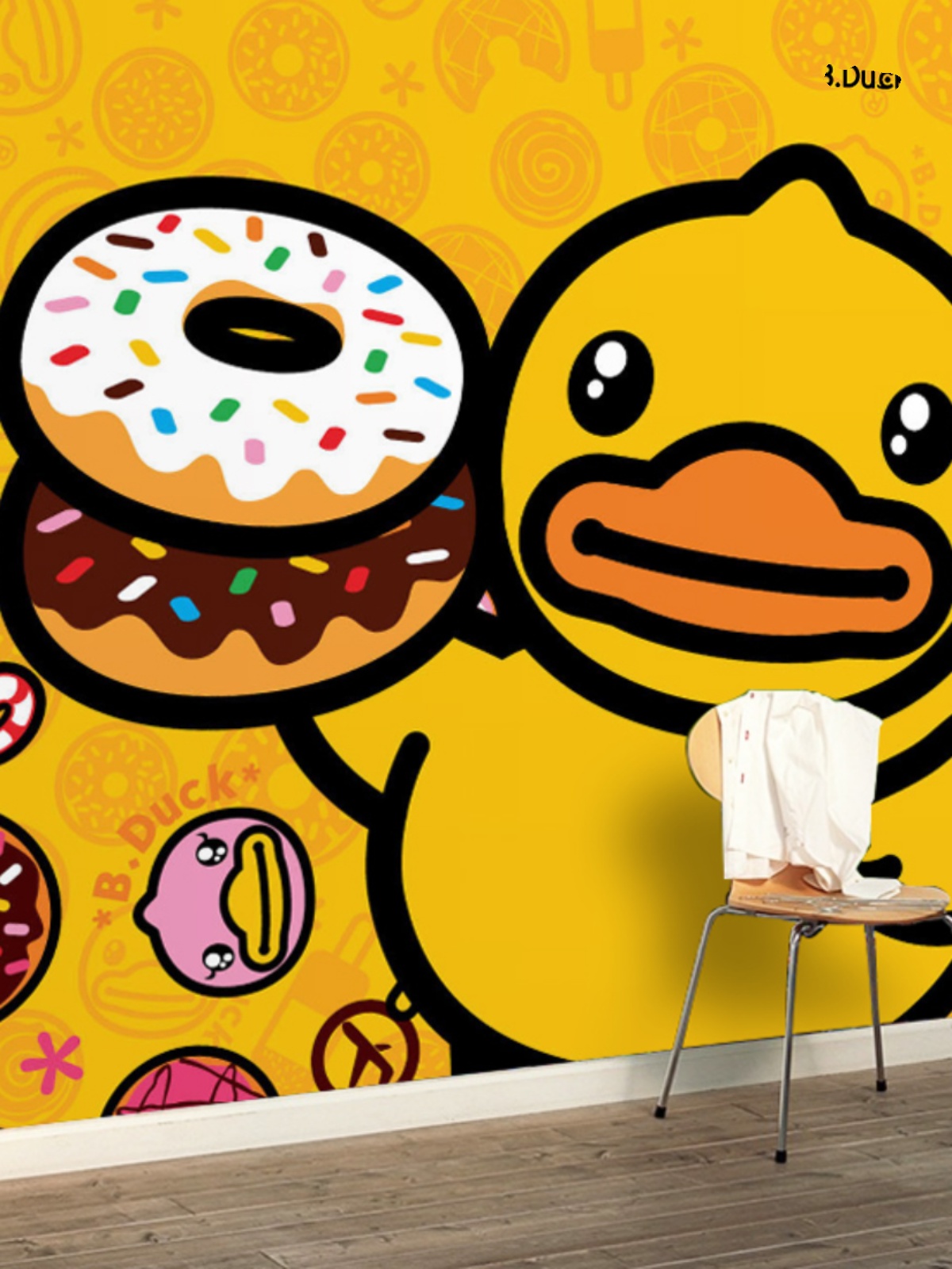 小鸭子大黄鸭主题背景墙壁画儿童房卧室可爱电梯装饰个性墙贴壁纸