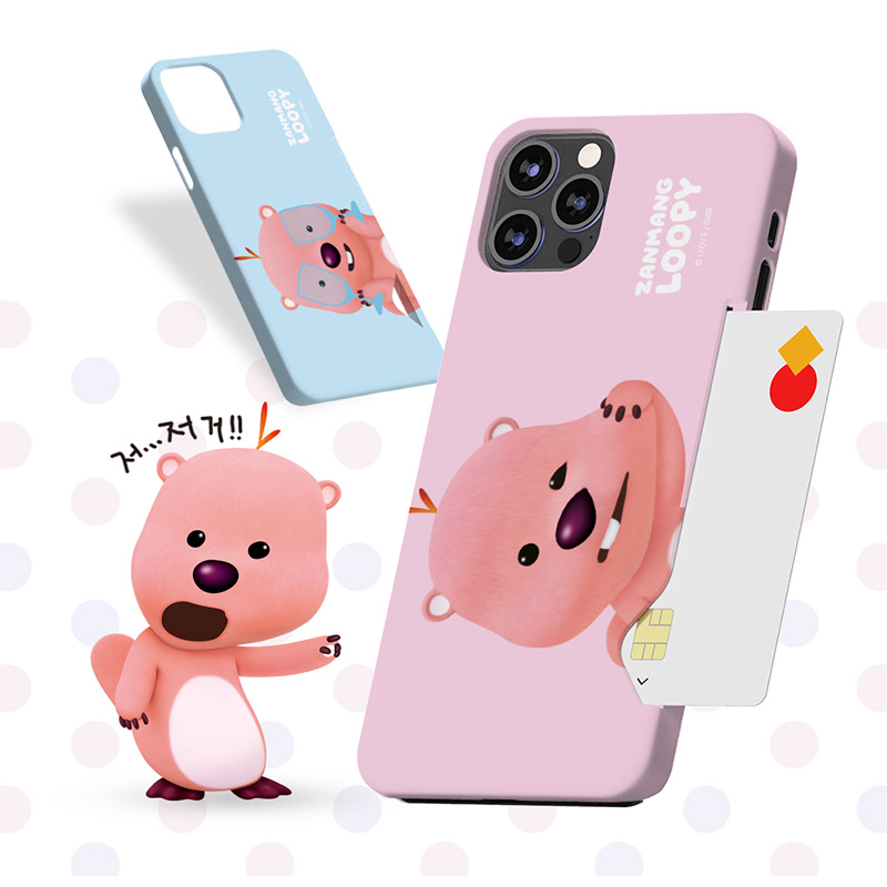 韩国正版Zanmang Loopy露比粉红头像海狸适用iphone15pro max手机壳卡通半包硬壳苹果14pro可爱13薄款保护套