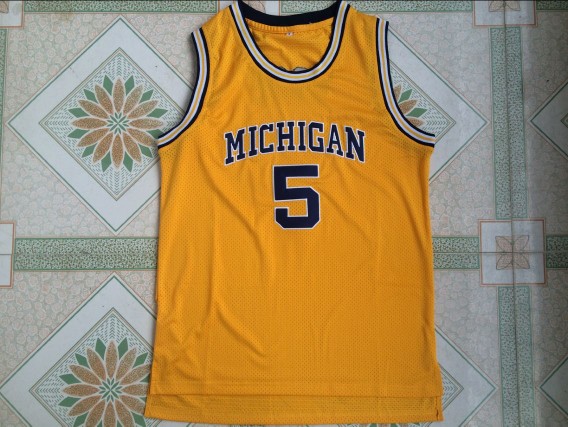 NCAA密歇根大学5号杰伦 罗斯 黄色深蓝色白色篮球服