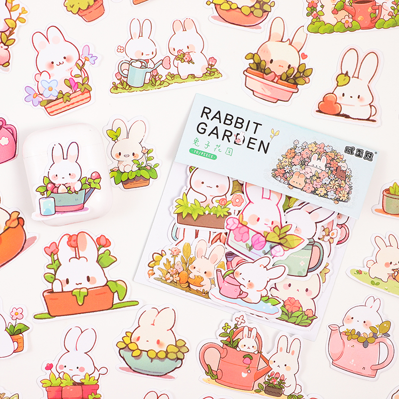 腻歪熊兔子花园贴纸手账素材花草植物女孩韩国卡通小清新儿童贴画