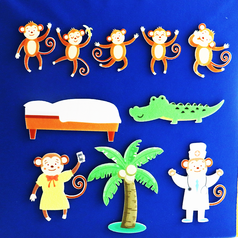 五只猴子毛毡绘本儿童经典故事玩具英语启蒙教具教师课堂互动教学