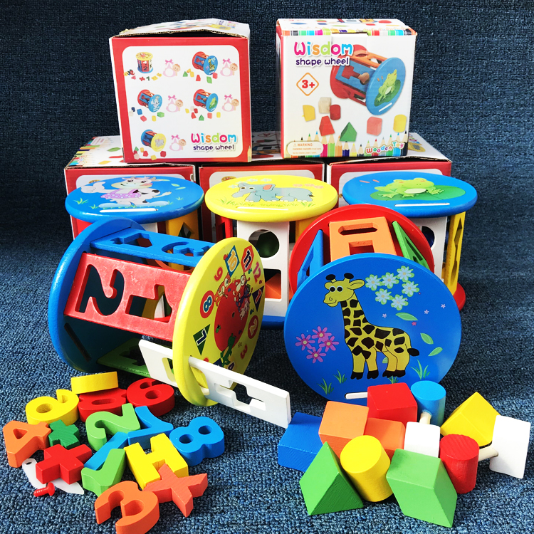 1-3岁木制儿童益智力开发玩具几何形状配对找位积木盒动物形状轮