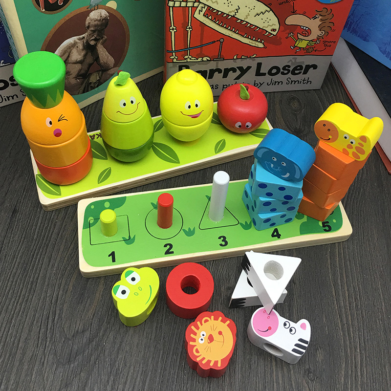 幼儿园早教益智木制玩具几何形状套柱动物卡通水果图案2345岁儿童