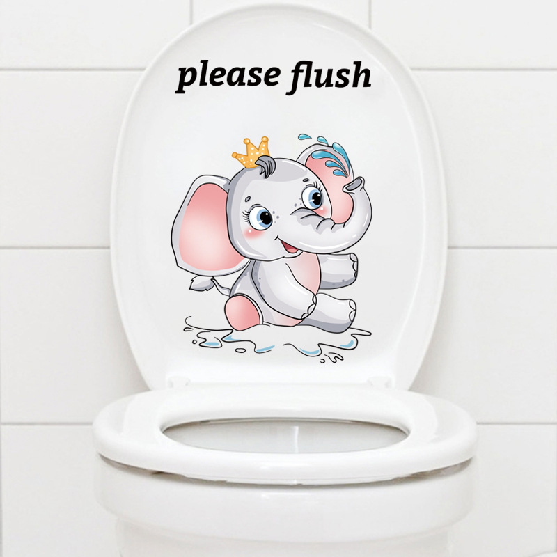 马桶贴可爱卡通小猫咪小象小狗小兔子动物贴画卫生间厕所洗手间画