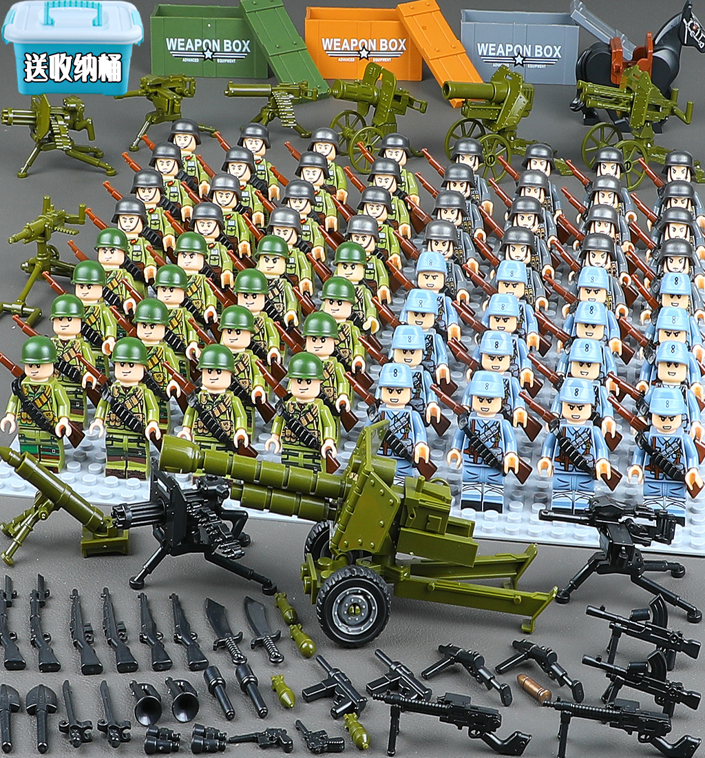 中国积木军事人仔八路军德军士兵人偶武器男孩子益智拼装玩具